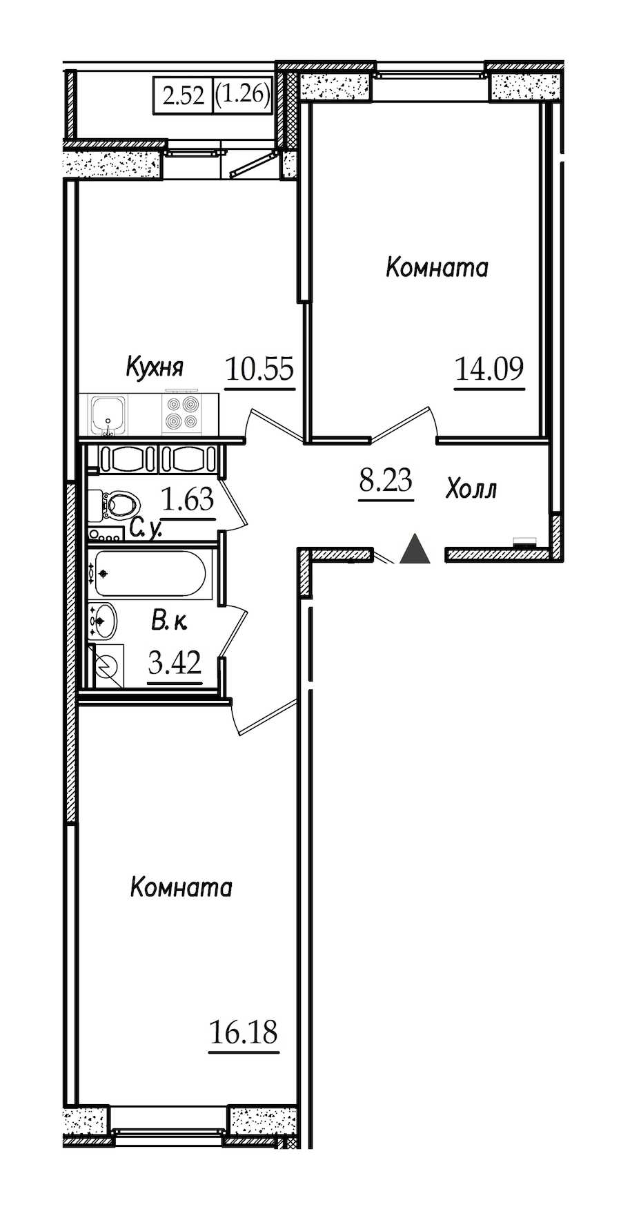 Двухкомнатная квартира в СПб Реновация: площадь 55.36 м2 , этаж: 6 – купить в Санкт-Петербурге